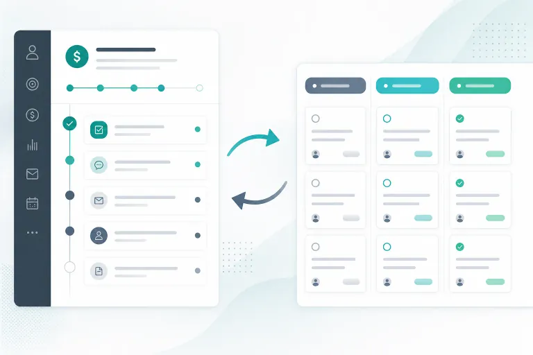 Sales rep viewing Pipedrive deal timeline with Jira status change activities while delivery team updates issue workflow in Jira
