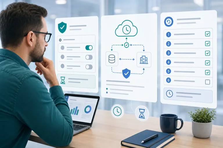 Jira administrator reviewing time tracking provider settings alongside permission, data flow, and rollback checklists