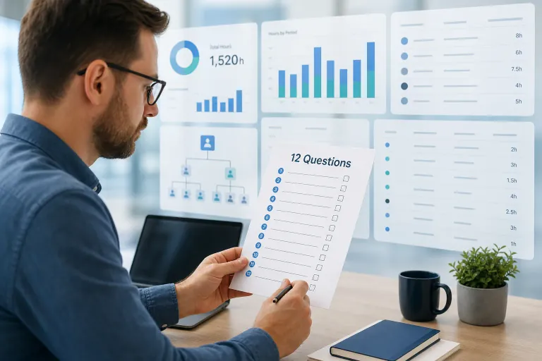 Jira admin reviewing a twelve-question checklist while evaluating Atlassian Marketplace time tracking apps