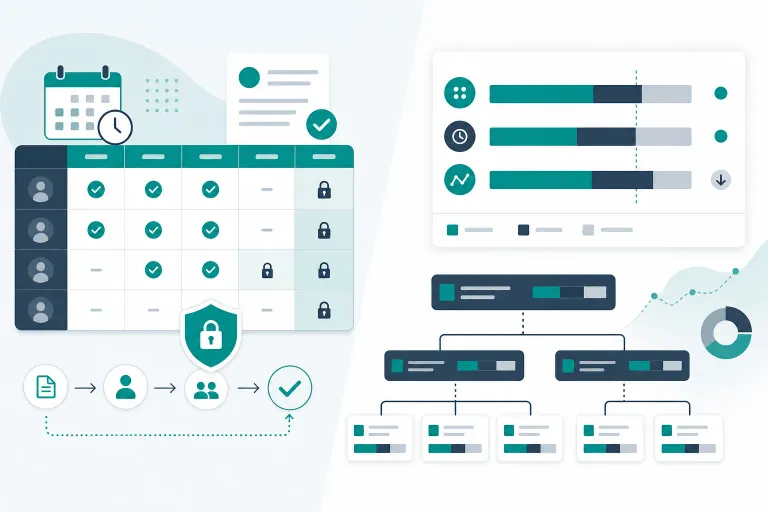 Illustration comparing a timesheet review process with issue-level reporting.