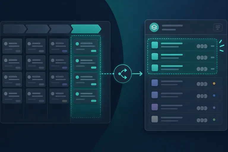 Operations lead comparing Pipedrive pipeline stage trigger options against a delivery workflow diagram before configuring Jira automation rules