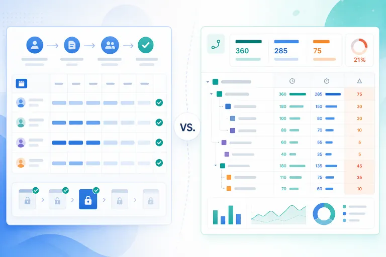 Delivery lead comparing Tempo Timesheets governance workflow with a lightweight Jira epic time rollup panel for estimate and logged hours