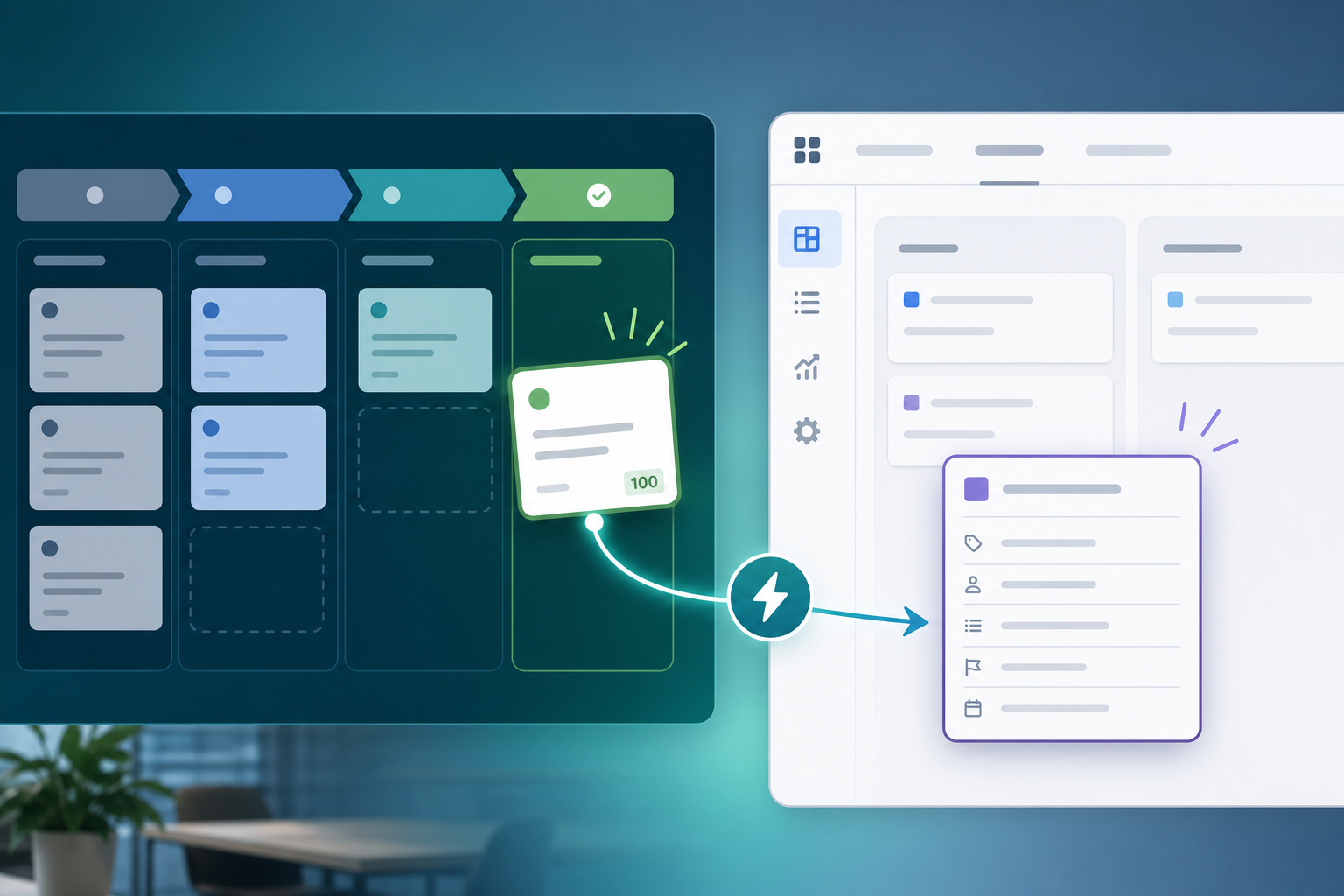 Implementation manager configuring Pipedrive deal won trigger automation that creates a pre-filled Jira onboarding epic with mapped deal fields
