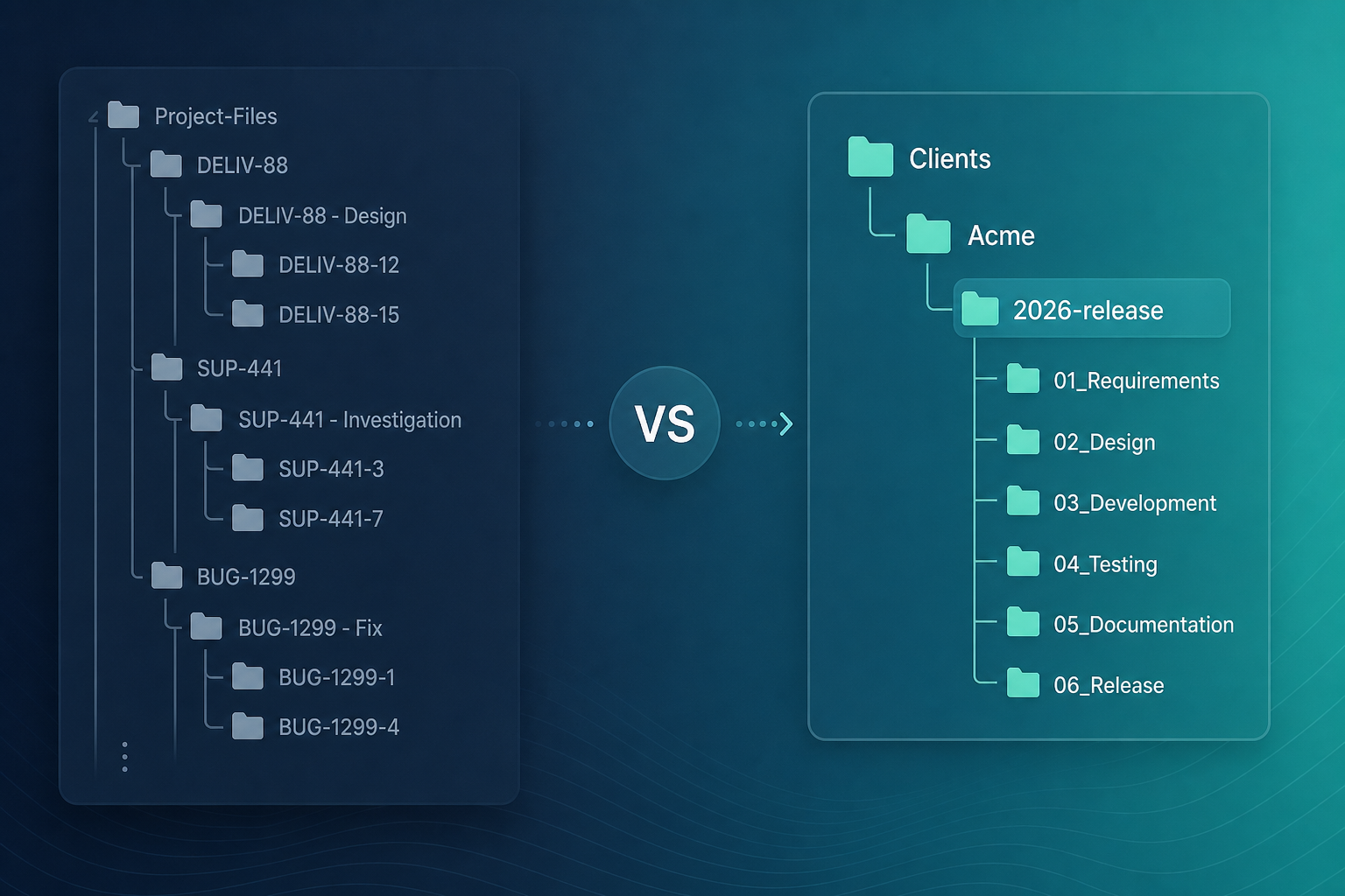 Jira administrator comparing auto-created Jira issue-key folders in Nextcloud with shared client project directories when designing folder conventions for delivery teams