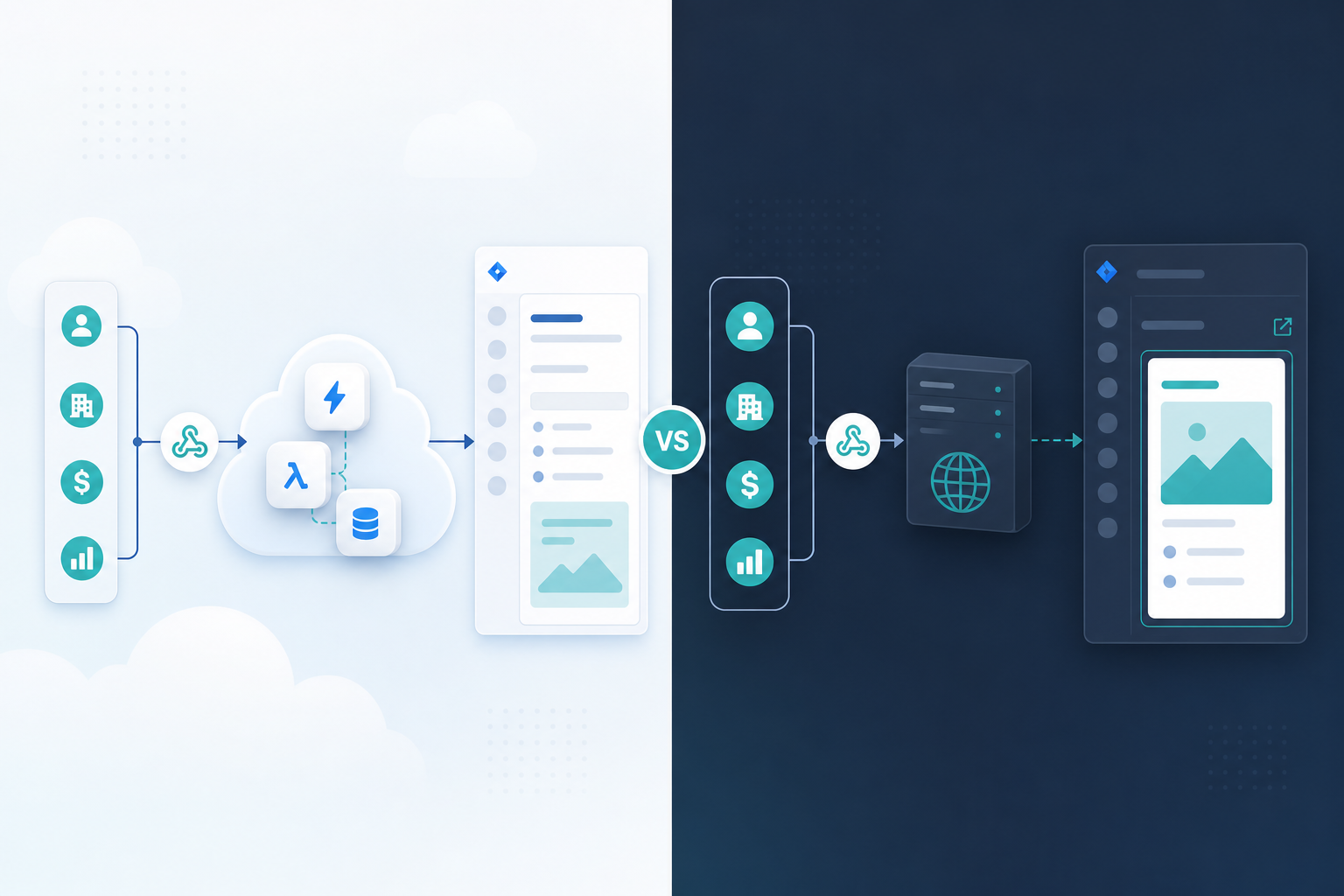 Jira administrator comparing Forge and Connect hosting architecture diagrams for Pipedrive CRM webhook paths, credential storage, and issue panel integration on Jira Cloud