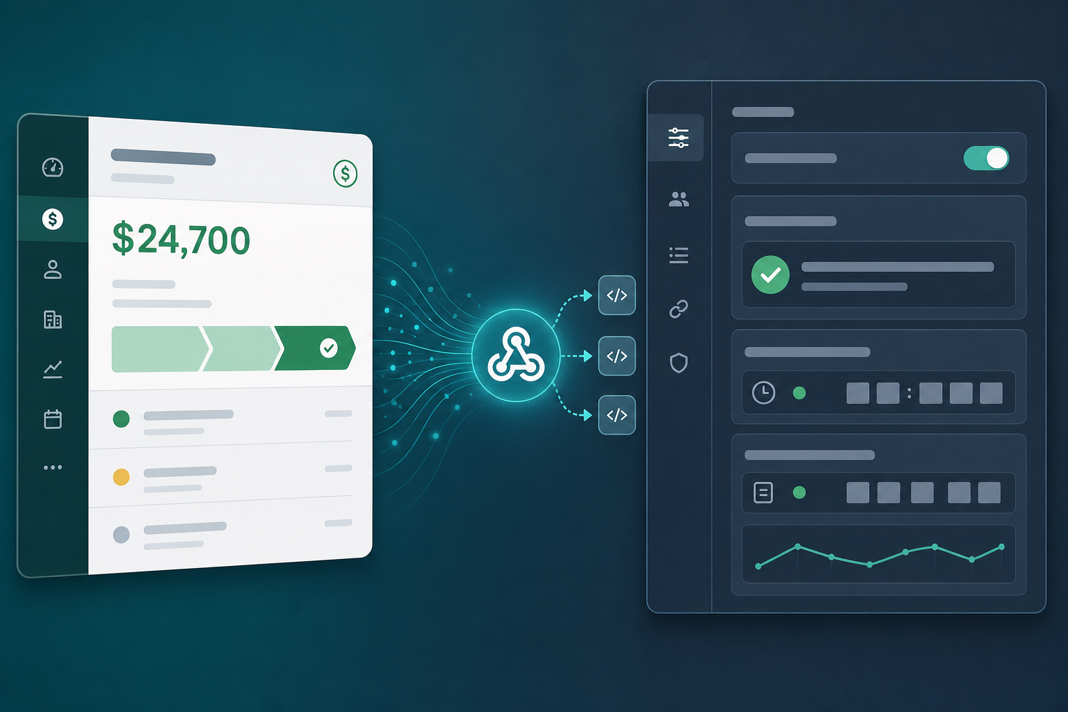 Jira admin reviewing Pipedrive webhook registration and integration health indicators on a status dashboard beside deal-to-issue automation flow