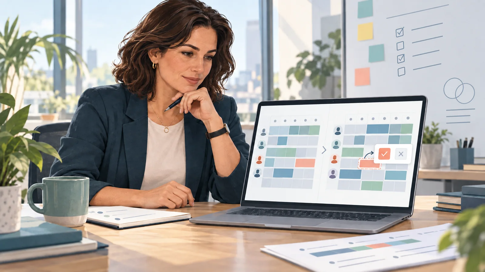 Delivery manager comparing two weekly capacity plans before approving one proposed allocation change